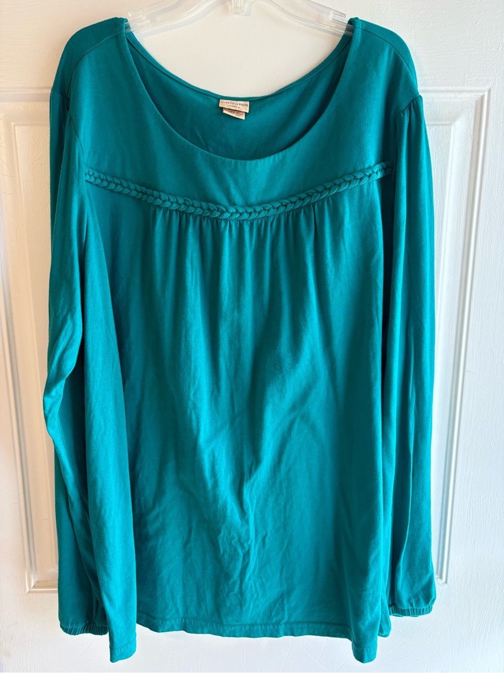 Covington Teal Long Sleeve Scoop Neck Top with Braided Yoke